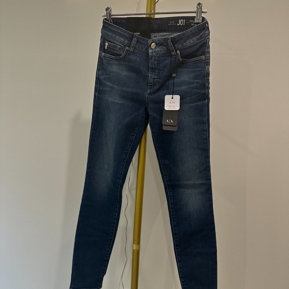 A/X Armani Exchange Women's J01 Super Skinny Jeans in Dark Blue Wash - Picture 6 of 8